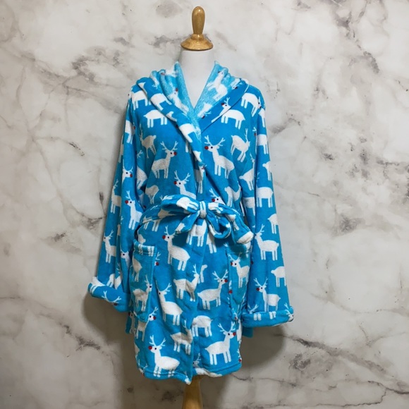 Bottoms Out Gal Light Blue Reindeer Hooded Robe - Picture 3 of 10